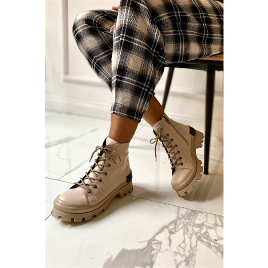 Dhaka Nude Lace-Up Women's Boots