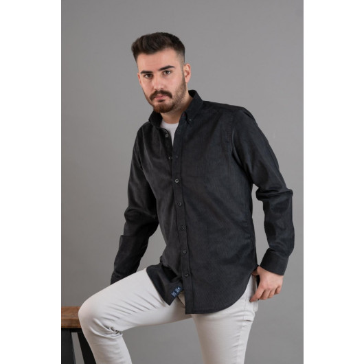 Dorss Slimfi̇t Men's Thin Cropped Velvet Shirt