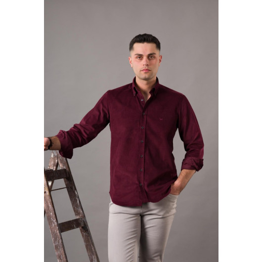 Dorss Slimfi̇t Men's Thin Cropped Velvet Shirt