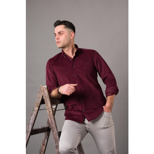 Dorss Slimfi̇t Men's Thin Cropped Velvet Shirt