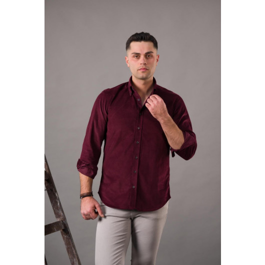 Dorss Slimfi̇t Men's Thin Cropped Velvet Shirt