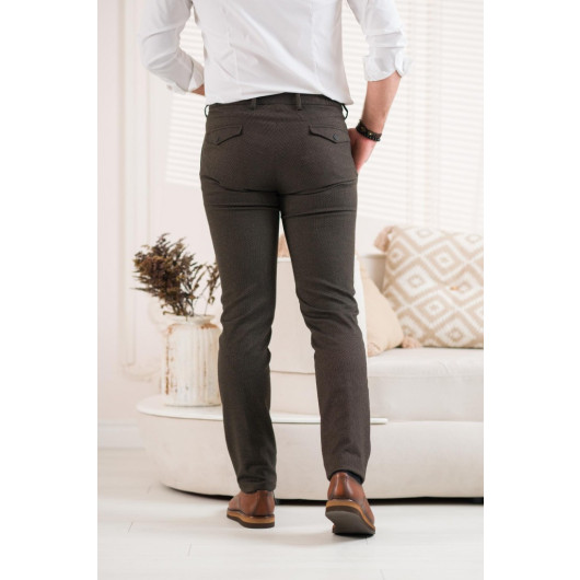 Ecer Regular Fit Patterned Men's Fabric Trousers With Waist Thread