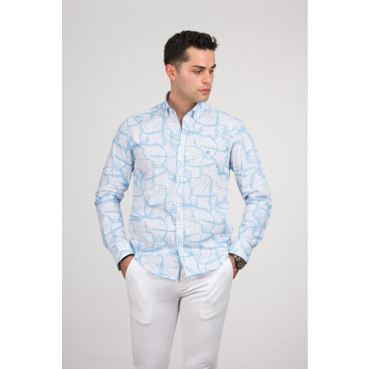 Ecer Regular Fit Patterned Cotton Long Sleeve Men's Shirt