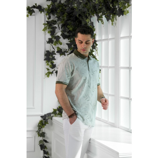 Ecer Regular Fit Superfine Men's Cotton Polo Collar Patterned T-Shirt