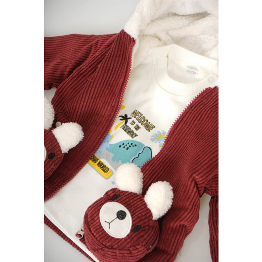 Boy Baby Cardigan With Zipper And Double Bag Welsoft 3-Piece Suit