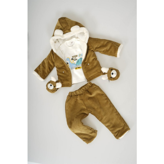 Boy Baby Cardigan With Zipper And Double Bag Welsoft 3-Piece Suit