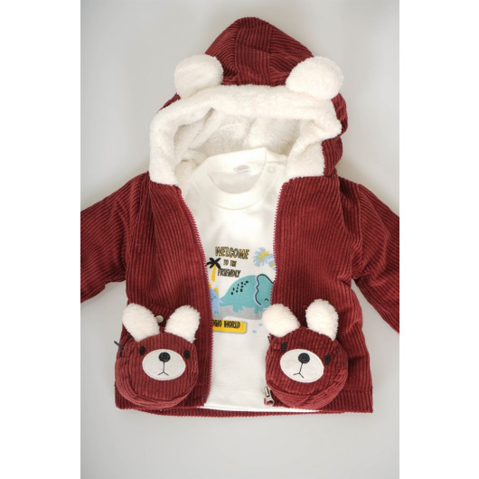 Boy Baby Cardigan With Zipper And Double Bag Welsoft 3-Piece Suit