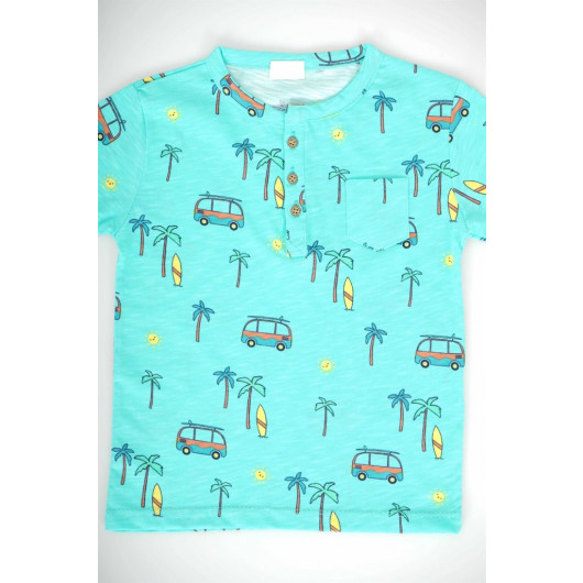 Baby Boy Palm Pocket Pattern Short Sleeve Cotton T-Shirt