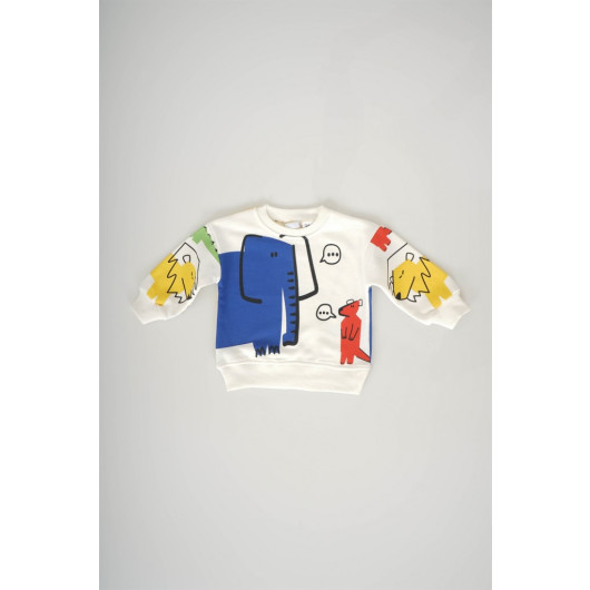 Boys' Elephant Print Bicycle Collar Cotton Track Suit