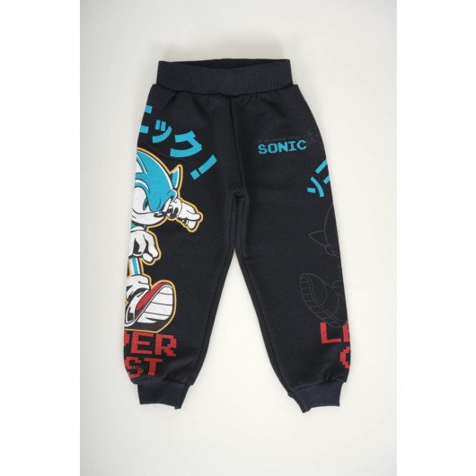 Boy Sonic Printed Cotton Tracksuit Set