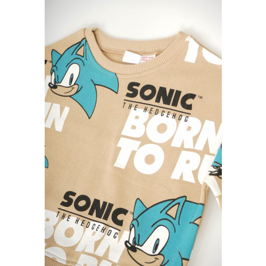 Boy Sonic Printed Cotton Tracksuit Set