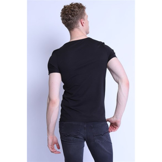 Men's Slim Fit V Neck Tshirt Black