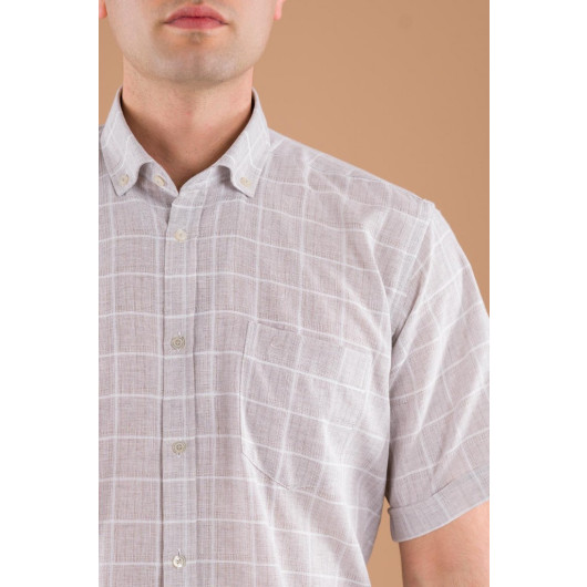 Everytime Classic Cut Pocket Plaid Pattern Short Sleeve Summer Cotton Men's Shirt