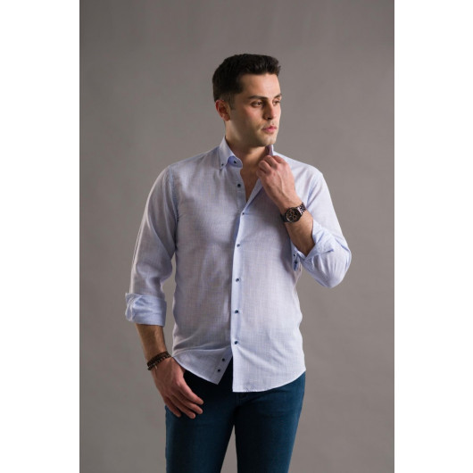 Evrytime Slim Fit Fitted Square Collar Buttoned Long Sleeve Men's Summer Shirt