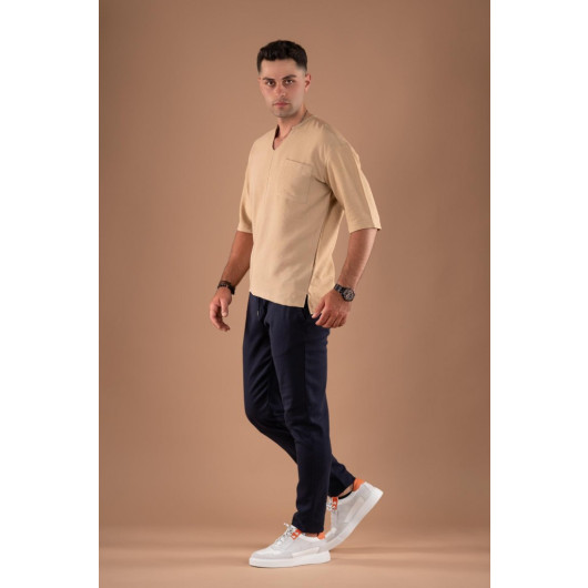 Fakir Sleeve V-Neck Summer Fabric Regular Cut Shirt