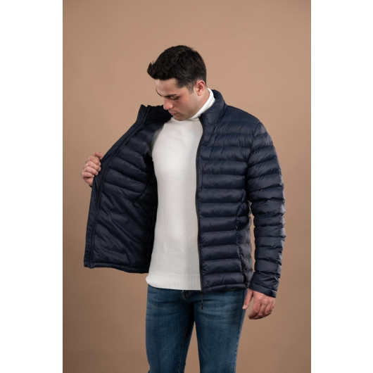 Fbi Slimfite Men's Thin Inflatable Poffer Jacket With Zipper Step Neck