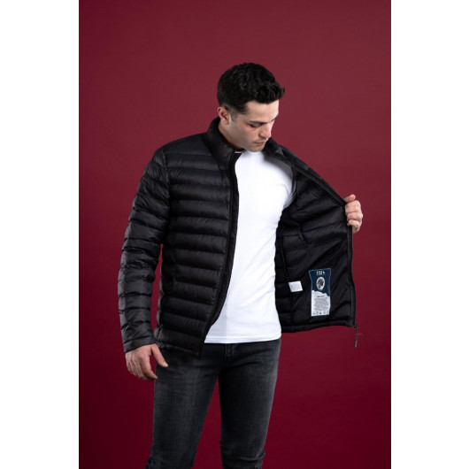 Fbi Slimfite Men's Thin Inflatable Poffer Jacket With Zipper Step Neck