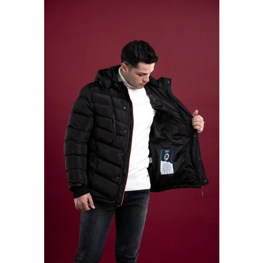 Fbi Slimfite Hooded Lined Men's Inflatable Jacket With Zipper
