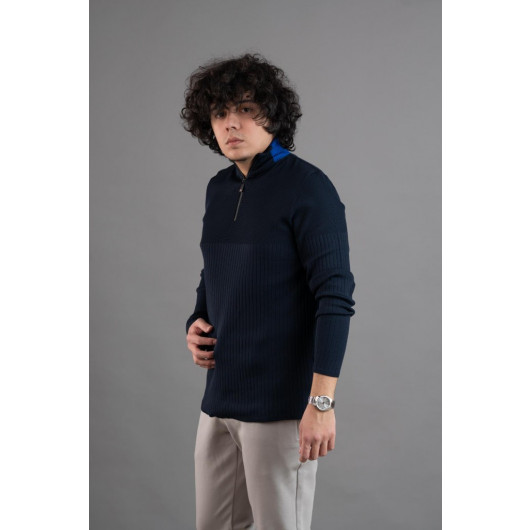 Zipper Collar Half Fisherman Lycra Men's Sweatshirt