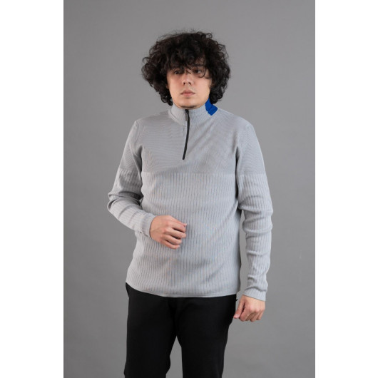 Zipper Collar Half Fisherman Lycra Men's Sweatshirt