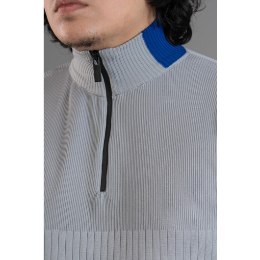 Zipper Collar Half Fisherman Lycra Men's Sweatshirt