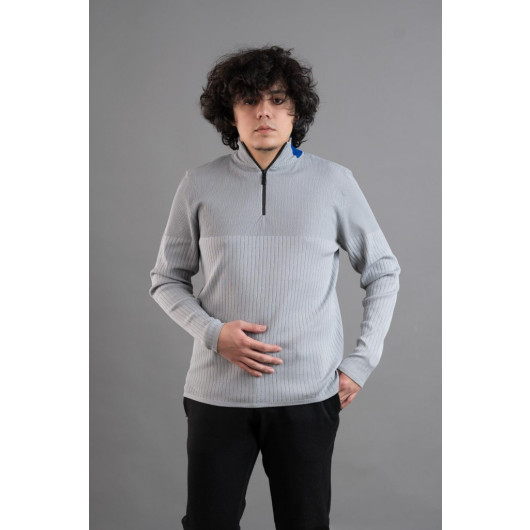 Zipper Collar Half Fisherman Lycra Men's Sweatshirt