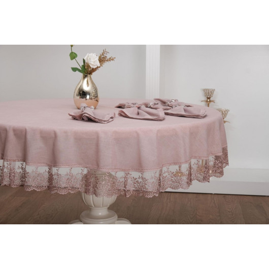 Lace Cotton Powder Tableware 6 Ksh. 160Xround 13 Pcs.-Finezza Accacia