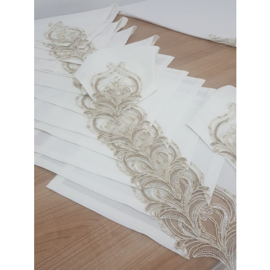 Gold Lace Cotton Fabric White Kitchen Set 17 Pieces - Finezza Batik