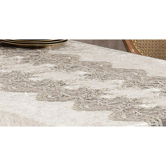 Lacy Velvet Cream Table Cloth Rectangle 160X230 Cm - Finezza Karina