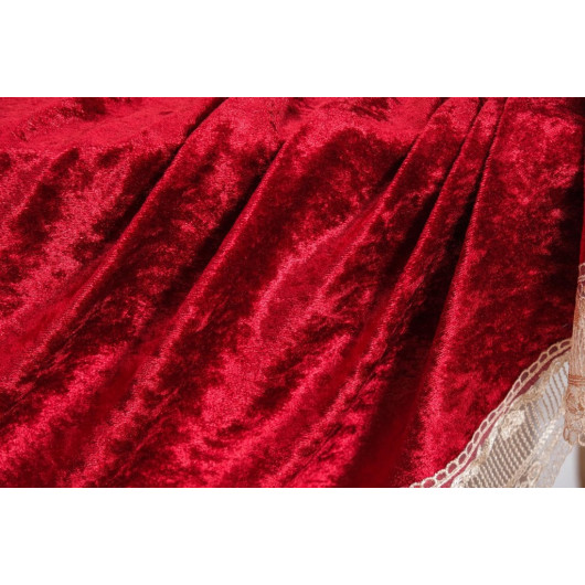 Luxury Lacy Velvet Fabric Claret Red Table Cloth 160X220 Cm - Finezza Pera
