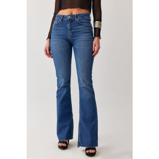 Dark Blue Jeans With Inner Slit