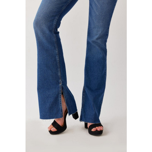 Dark Blue Jeans With Inner Slit