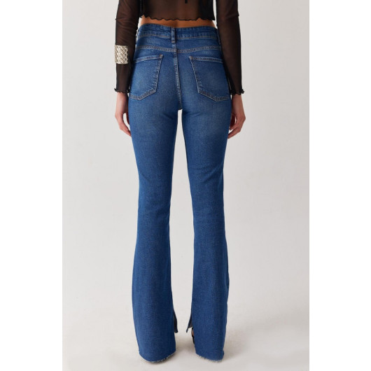 Dark Blue Jeans With Inner Slit