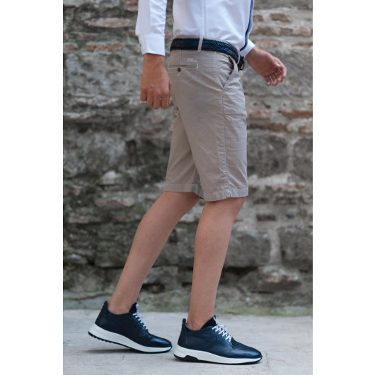 Gabardine Fabric Filled Patterned Cotton Regular Fit Chino Side Pocket Men's Shorts