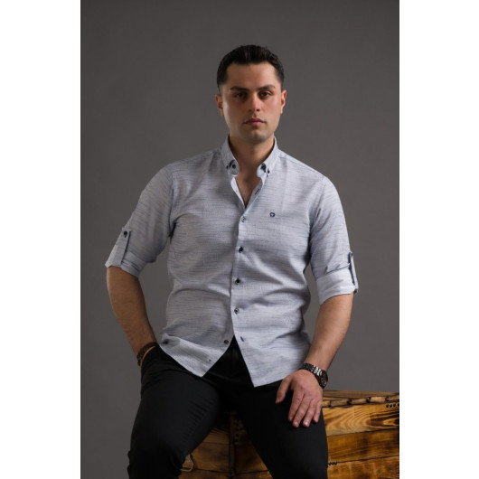 Wired Slimfite Buttoned Long Sleeve Men's Shirt With Collar Folding