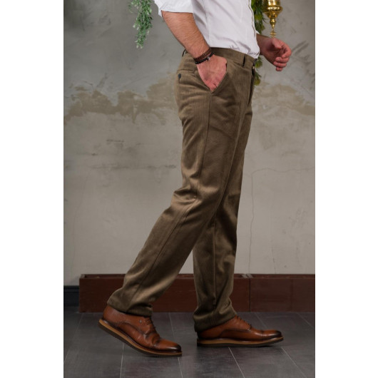 Thin Ribbed Regular Cut Piping Men's Corduroy Trousers