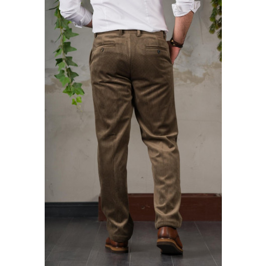 Thin Ribbed Regular Cut Piping Men's Corduroy Trousers