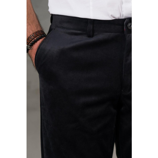 Thin Ribbed Regular Cut Piping Men's Corduroy Trousers