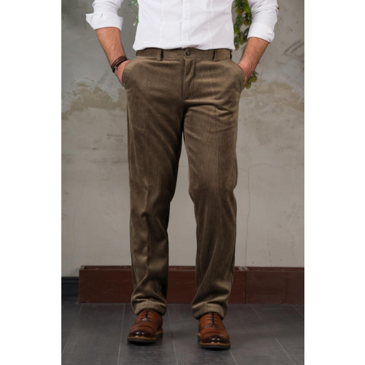 Thin Ribbed Regular Cut Piping Men's Corduroy Trousers