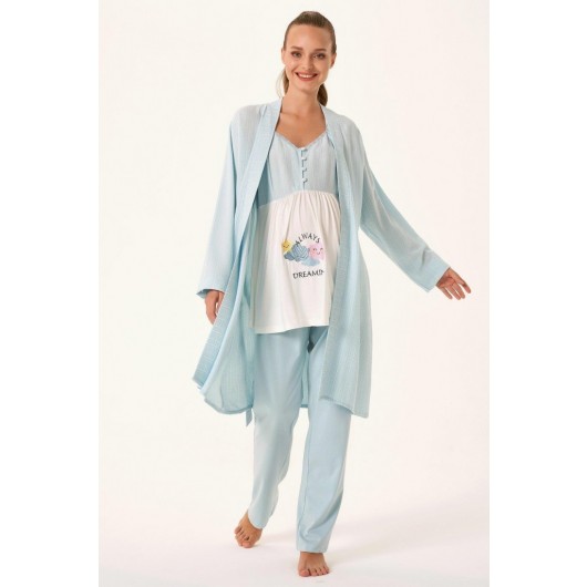 A Postpartum Pajama Set With A Soft And Elegant Morning Robe Consisting Of 3 Pieces