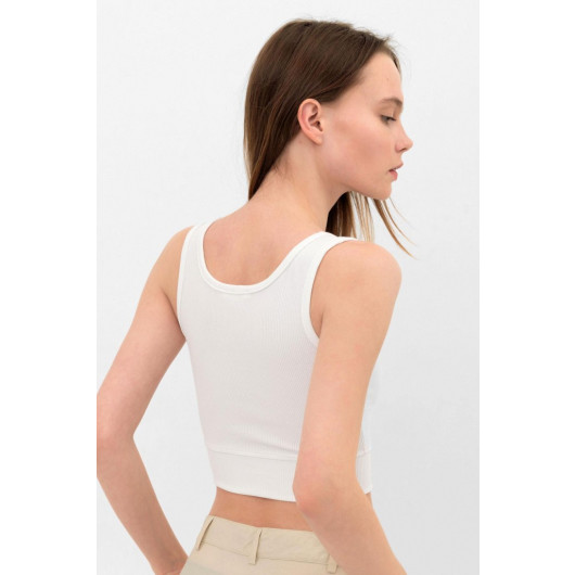 Women's White Waistband Camisole Ribbed Singlet