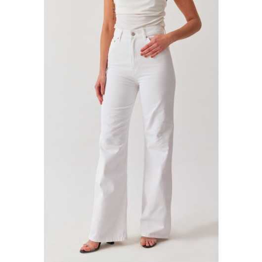 Women's White High Waist Wide Leg Loose, Loose Palazzo Jeans