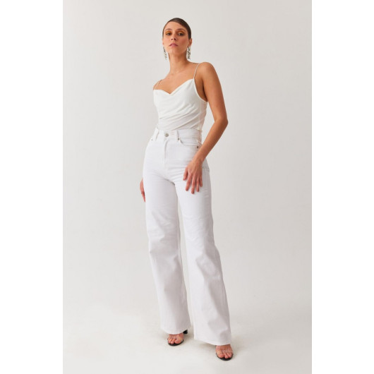 Women's White High Waist Wide Leg Loose, Loose Palazzo Jeans