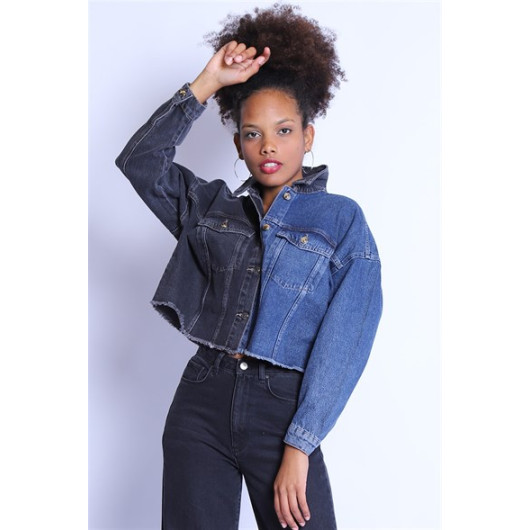 Women's Cotton Denim Jacket Black-Blue