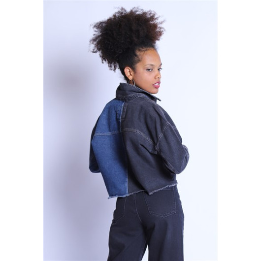 Women's Cotton Denim Jacket Black-Blue