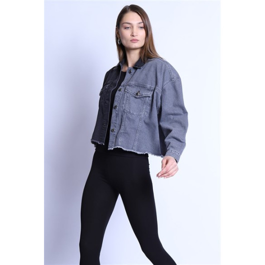 Women's Cotton Denim Jacket Black-Grey