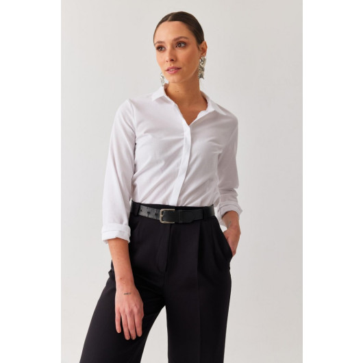 Women's Plain White Color Poplin Basic Office Shirt