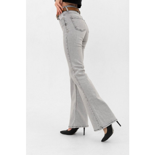 Women's Flare Belted Spanish Leg Gray Lycra Jeans
