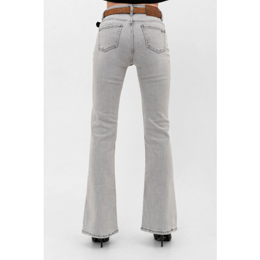 Women's Flare Belted Spanish Leg Gray Lycra Jeans