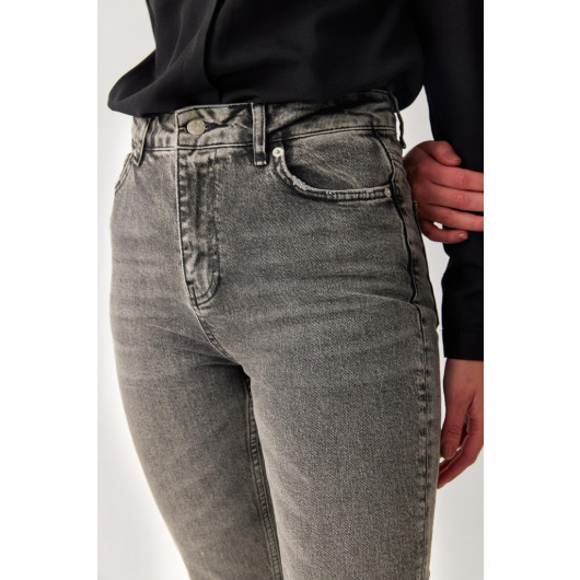 Women's Smoked Color High Waist Lycra Denim Fabric Mom Fit High Waist Jean